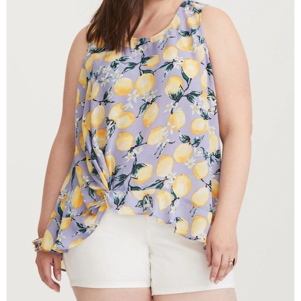 Torrid Womens 3X Lavender/Yellow Lemon Print Sleeveless Georgette Tank Top